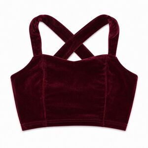 Luxveer Burgundy Criss Cross Back Velour Crop Top SIZE Large NWT
